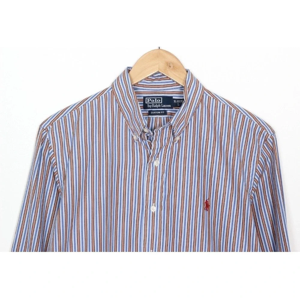 Polo Ralph Lauren Mens XXL Classic Fit Striped Button Down Shirt Blue Orange L/S